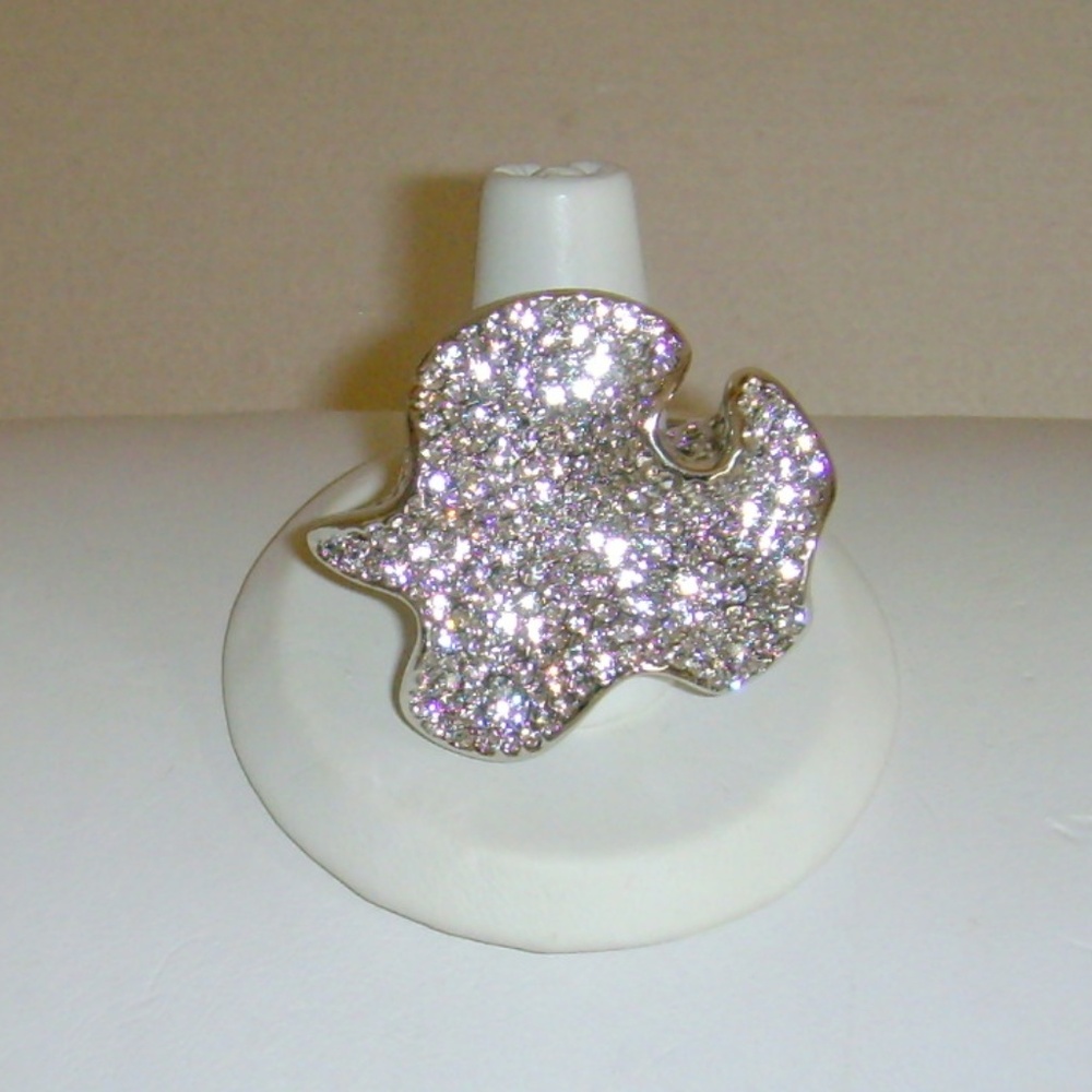 Joan Boyce Silver-Tone Crystal Abstract Statement Ring Size 6 3/4